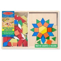 Melissa And Doug Wooden Classic Toy Pattern Blocks And Boards Set Multi-color
